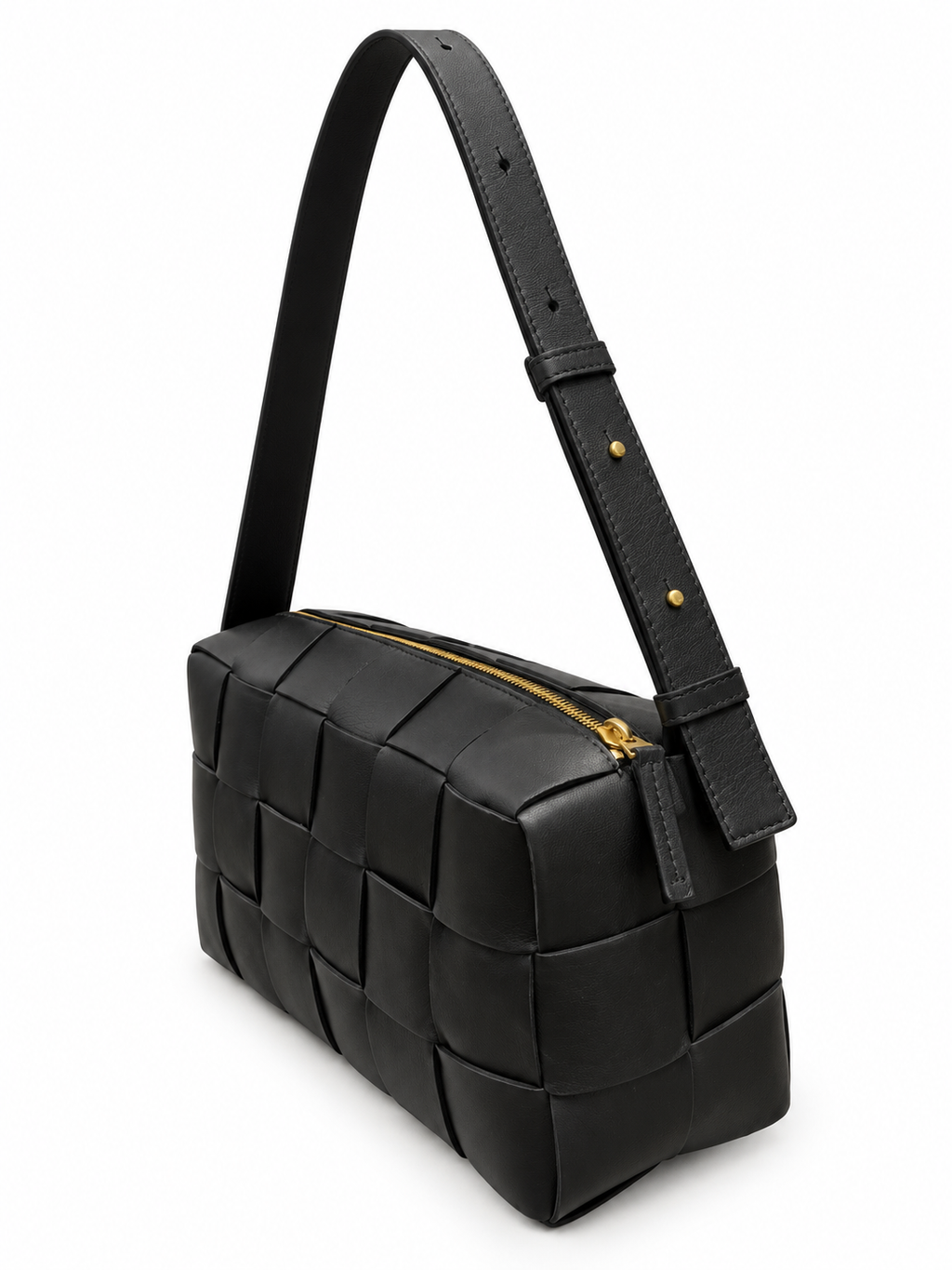 תיק Bottega Veneta שחור באריגת Intrecciato מרופדת - מבט זוויתי