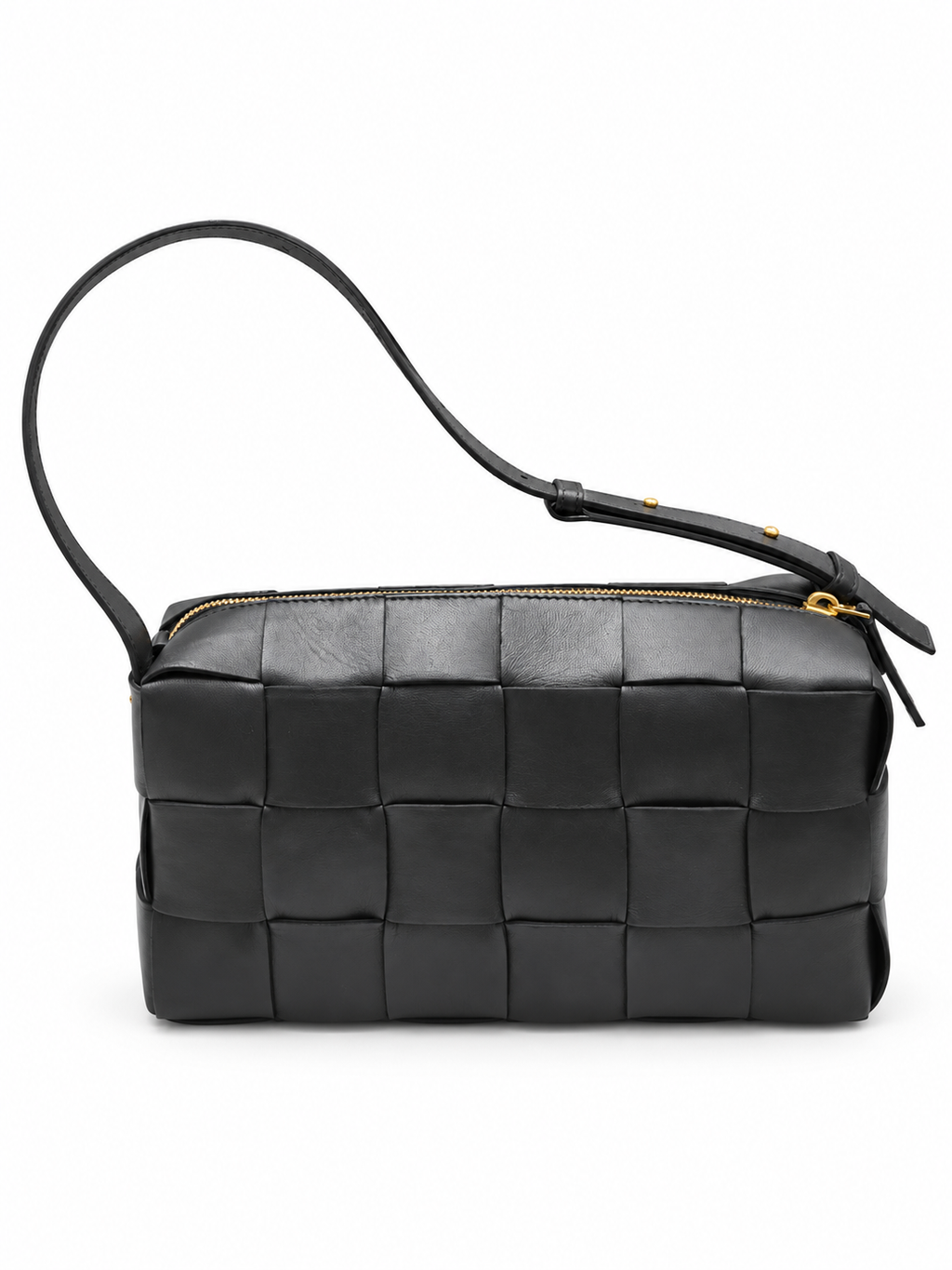 תיק Bottega Veneta שחור באריגת Intrecciato מרופדת - מבט קדמי