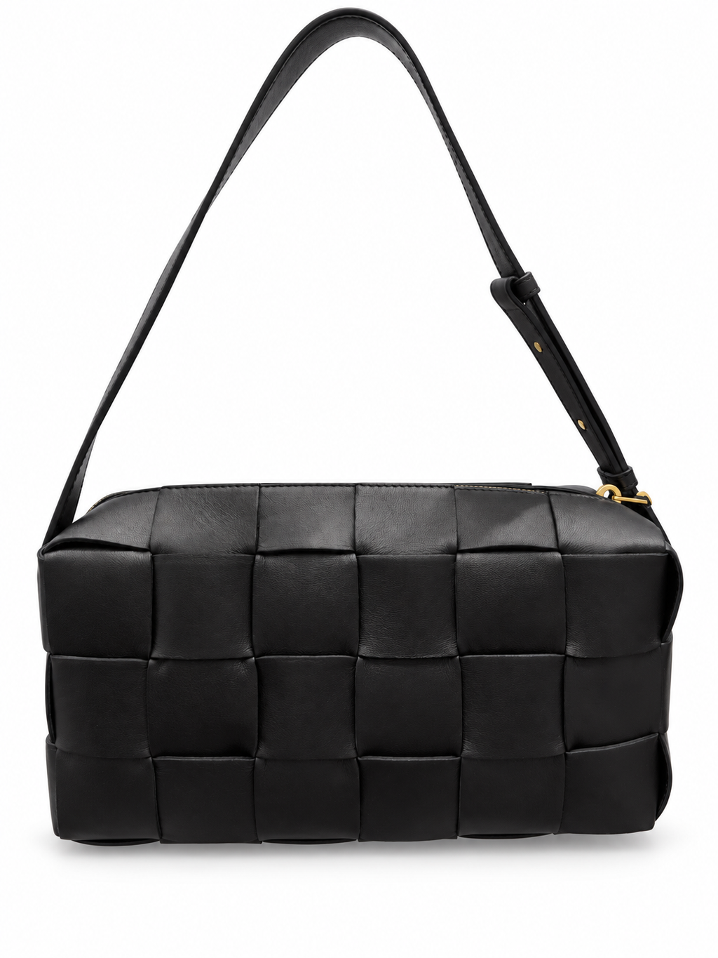 תיק Bottega Veneta שחור באריגת Intrecciato מרופדת עם רצועת כתף