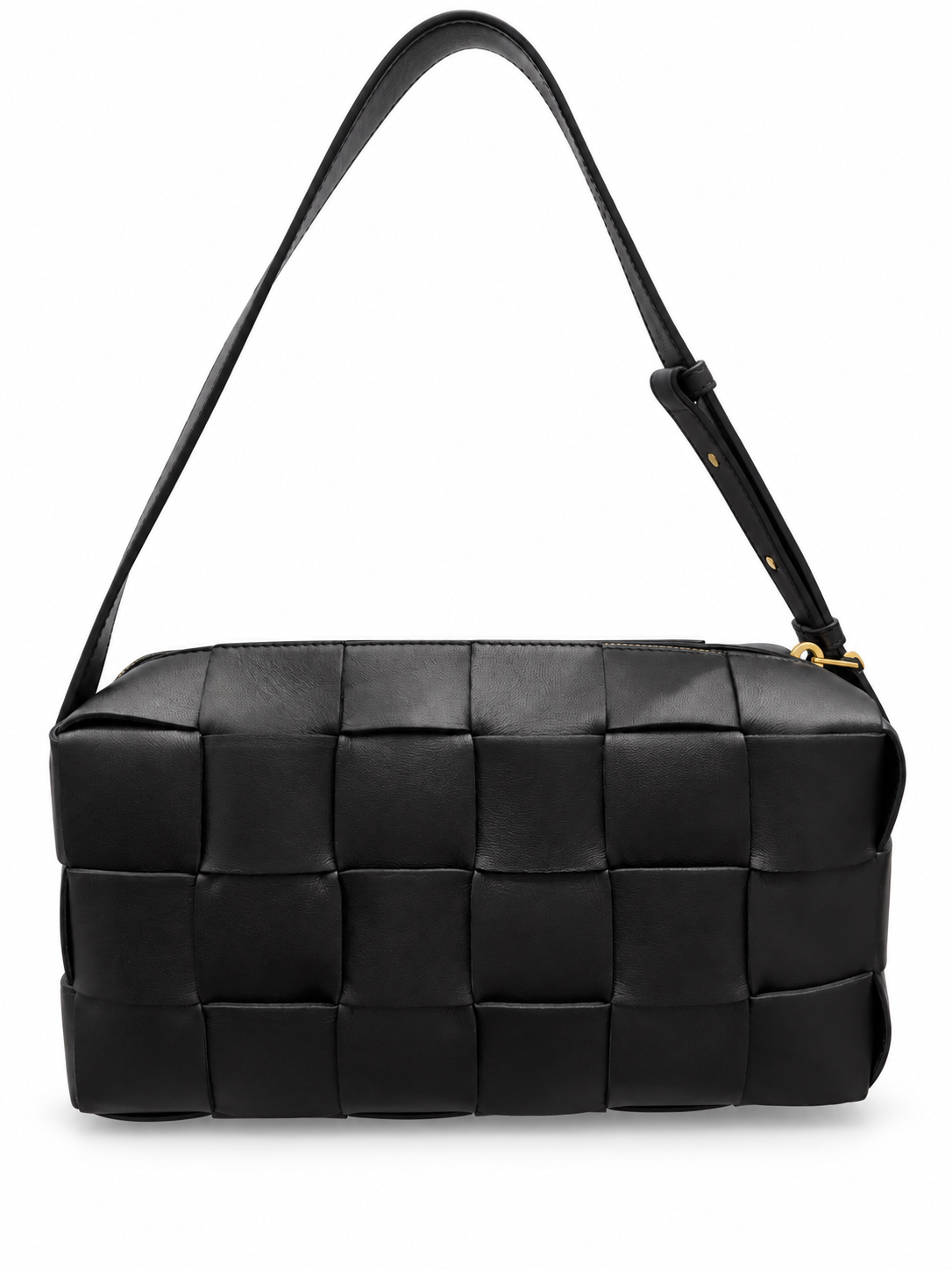תיק Bottega Veneta שחור באריגת Intrecciato מרופדת עם רצועת כתף