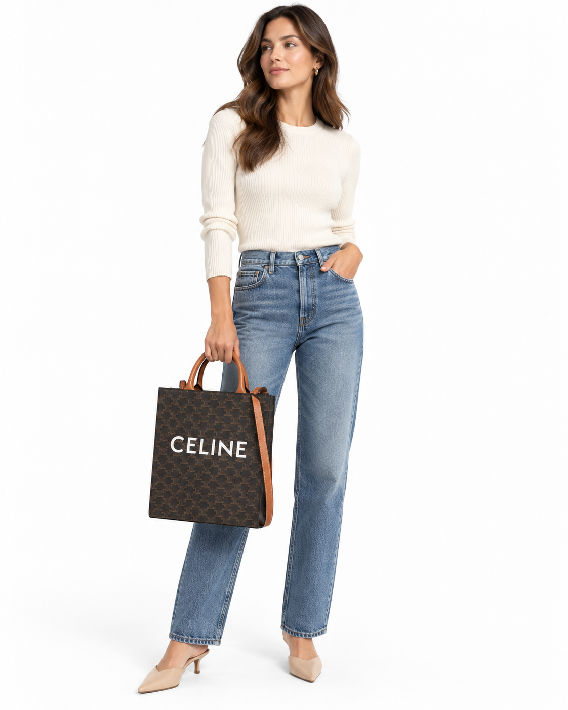 Celine Small Vertical Cabas styled on model