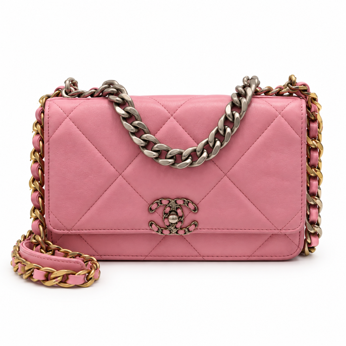 תיק Chanel 19 Wallet on Chain ורוד - חזית