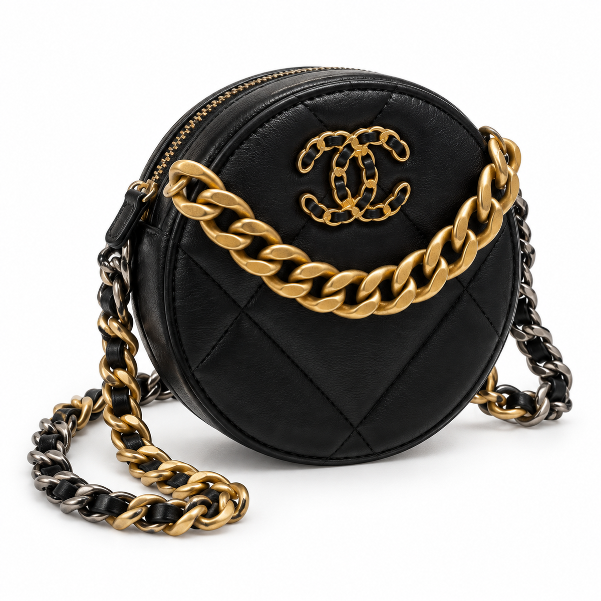 Chanel 19 Round Clutch with Chain שחור - מבט צד