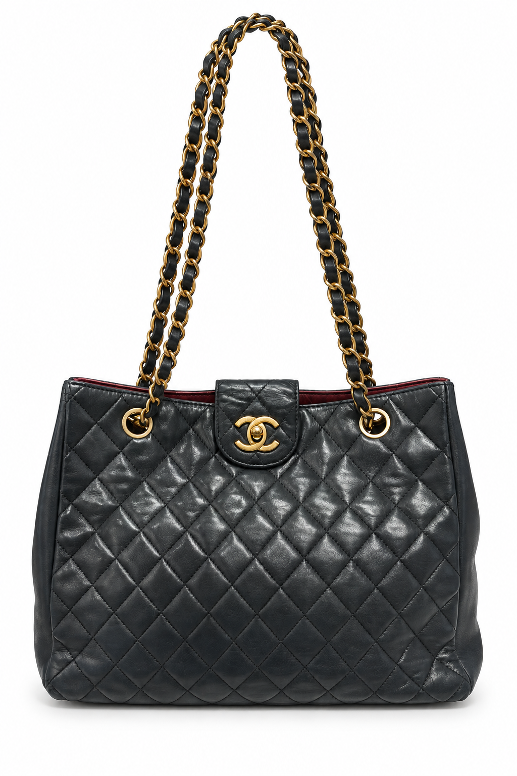 תיק כתף שאנל CC Quilted Tote מעור כבש שחור – חזית