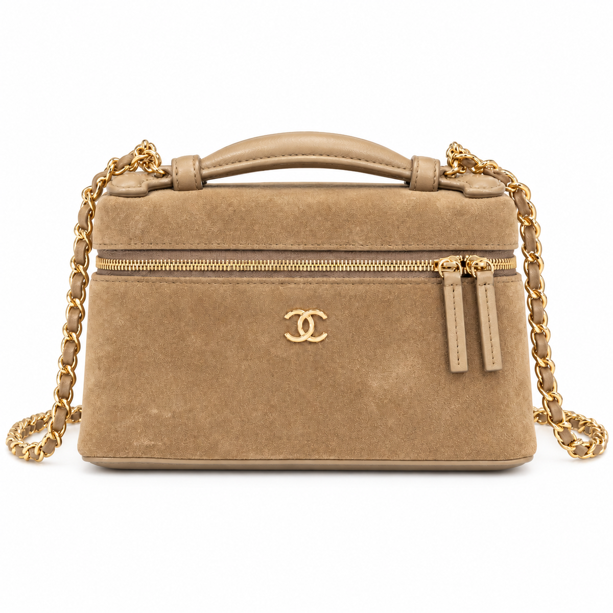 תיק שאנל Suede Vanity Case קאמל — חזית