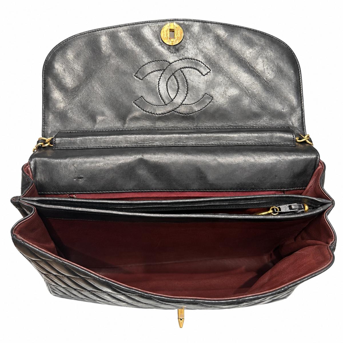 Chanel vintage black bag — interior