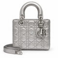 Small Lady Dior Metallic Silver front with long strap