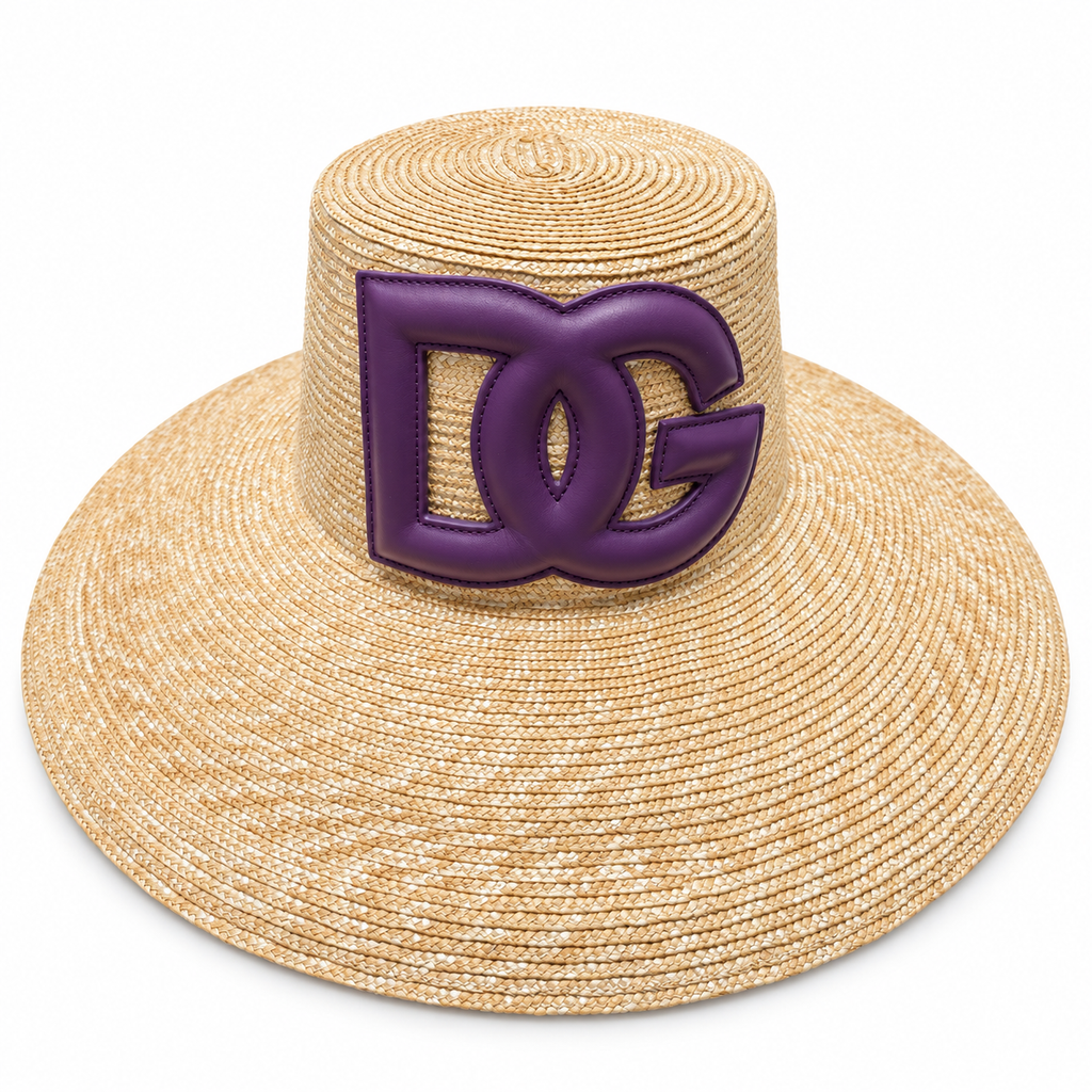 כובע קש Dolce & Gabbana עם לוגו DG סגול מידה 56 — חזית