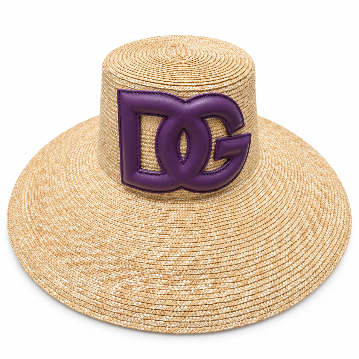 כובע קש Dolce & Gabbana עם לוגו DG סגול מידה 56 — חזית