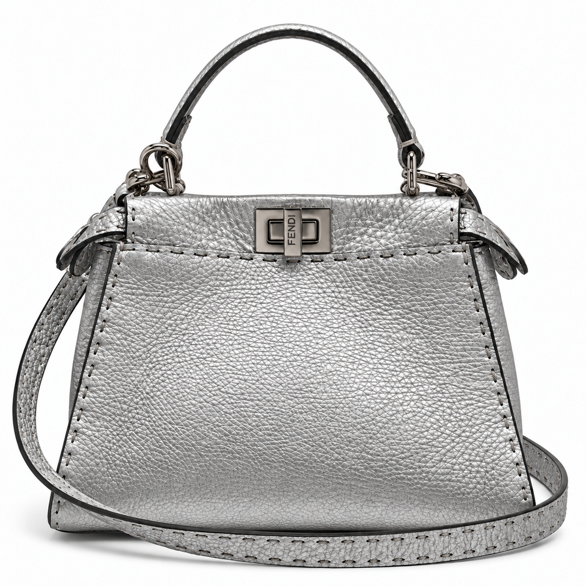 Fendi Selleria Mini Peekaboo Iconic כסוף - חזית