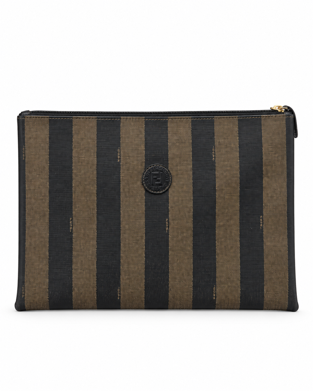 קלאץ׳ וינטייג׳ Fendi Pequin פסים חום שחור - חזית על רקע לבן