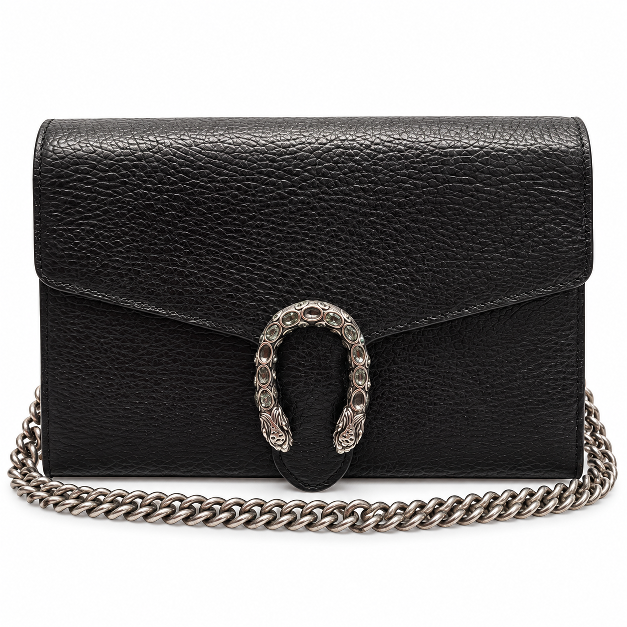 Gucci Dionysus Super Mini black leather front with missing crystals visible