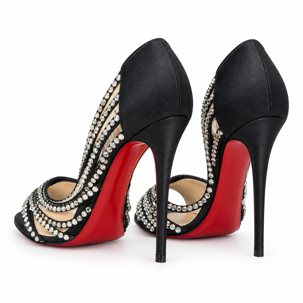 נעלי Christian Louboutin סאטן וקריסטלים – מבט אחורי