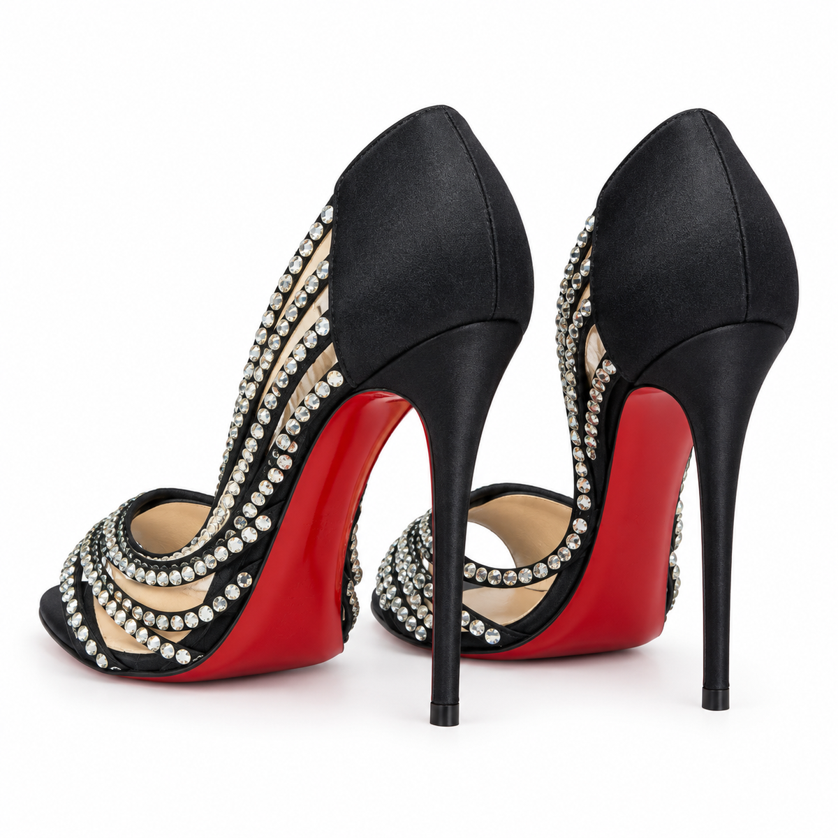 נעלי Christian Louboutin סאטן וקריסטלים – מבט אחורי