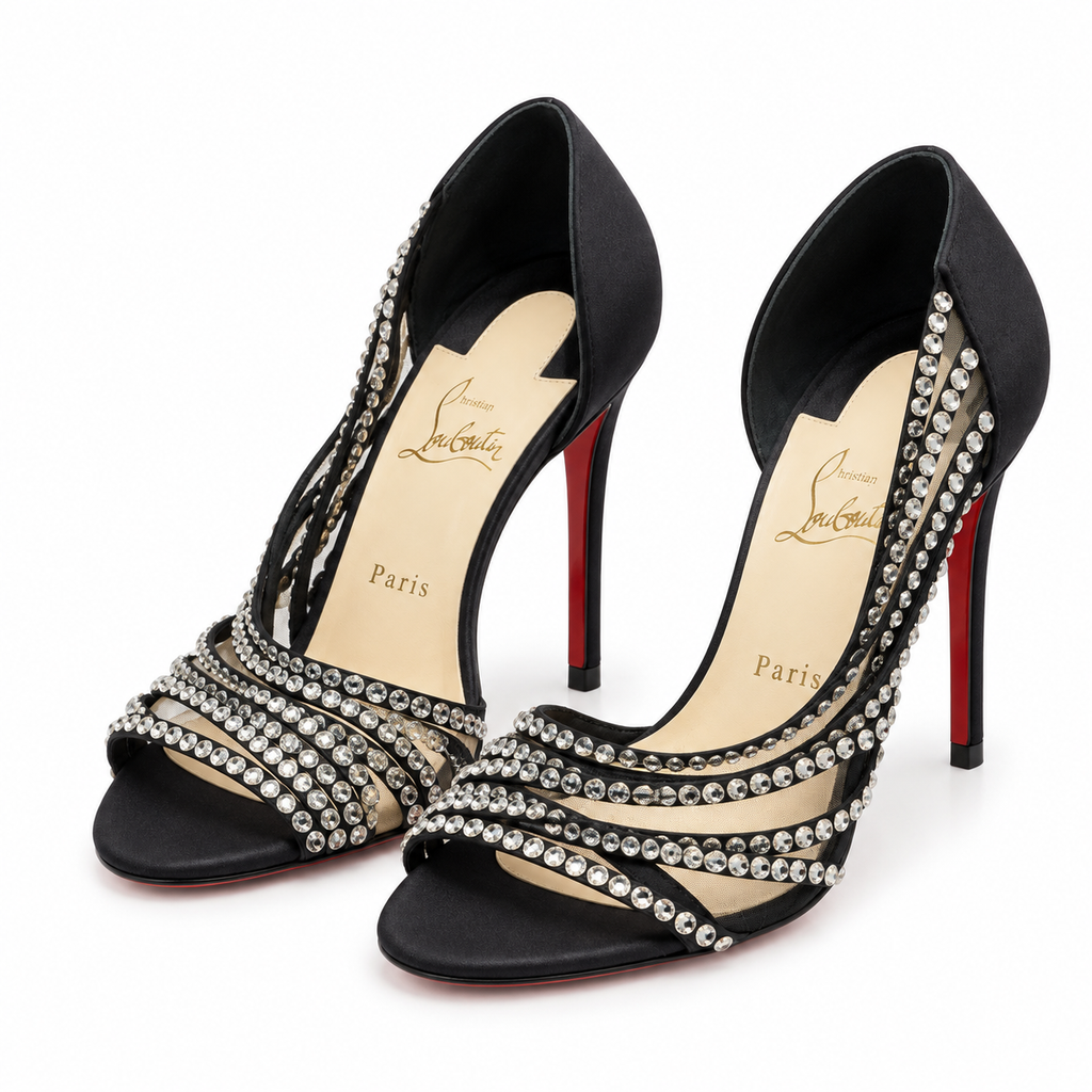 נעלי Christian Louboutin סאטן וקריסטלים – מבט צד