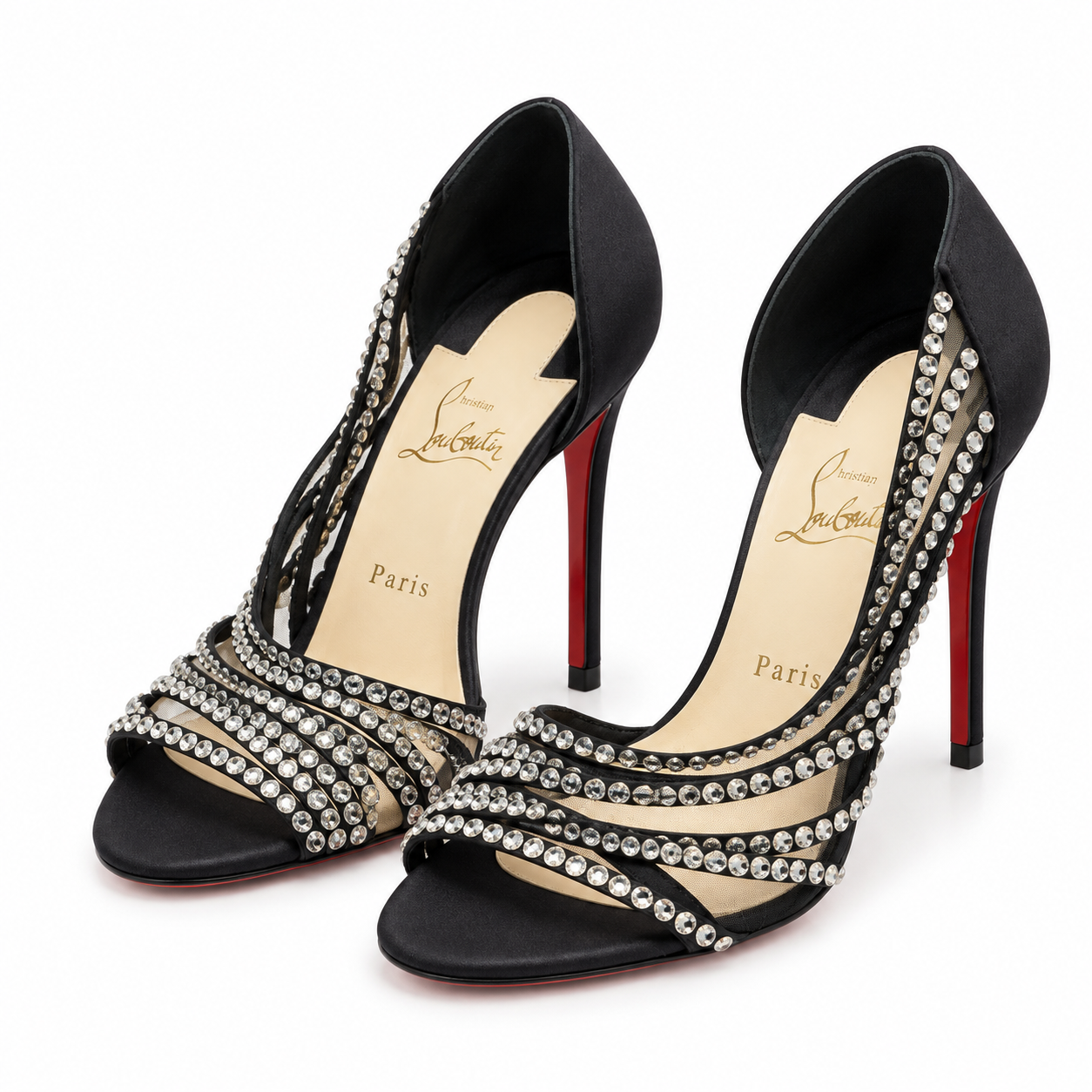 נעלי Christian Louboutin סאטן וקריסטלים – מבט צד