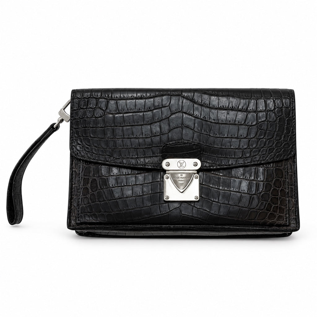Louis Vuitton black crocodile wristlet clutch