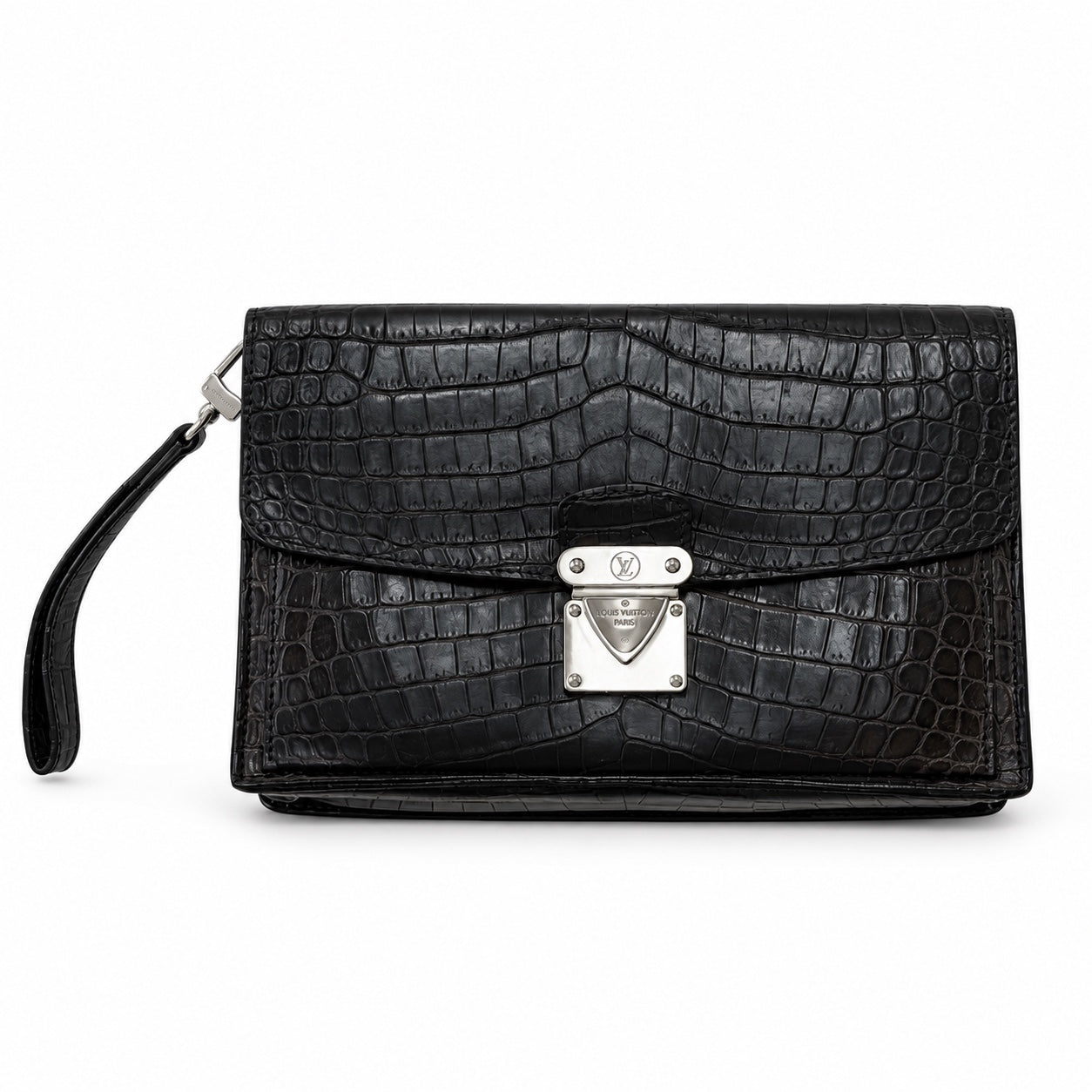 Louis Vuitton black crocodile wristlet clutch