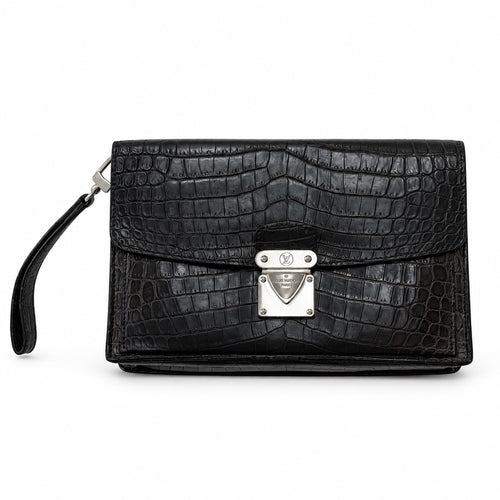 Louis Vuitton black crocodile wristlet clutch