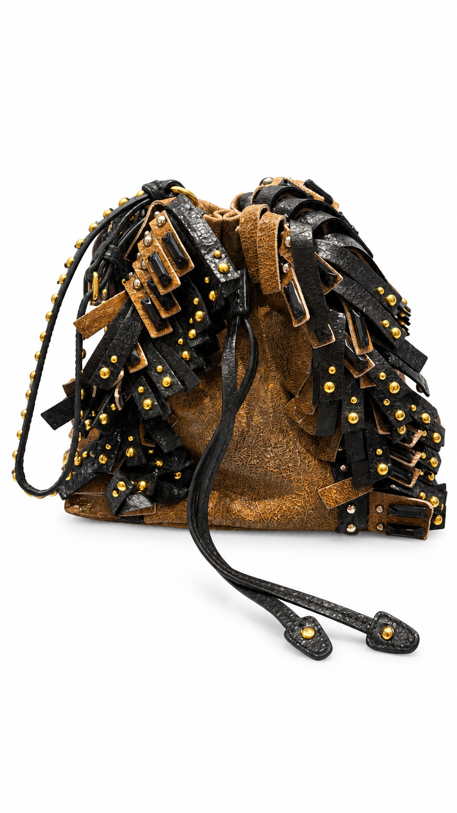 Prada Crackle Fringe Stud small bucket bag back view