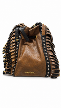 Prada Crackle Fringe Stud small bucket bag front view