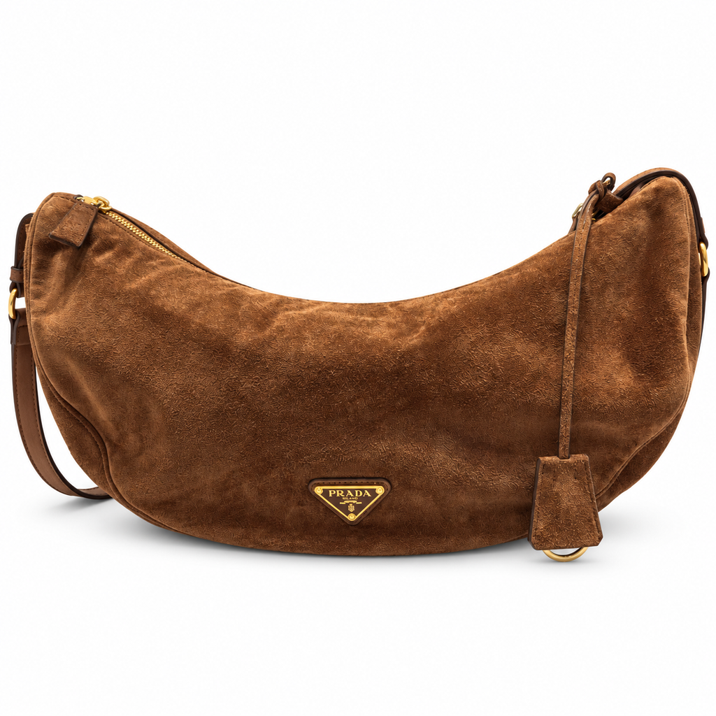 תיק Prada Demi-Lune Large מזמש חום קקאו – חזית