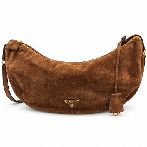 תיק Prada Demi-Lune Large מזמש חום קקאו – חזית