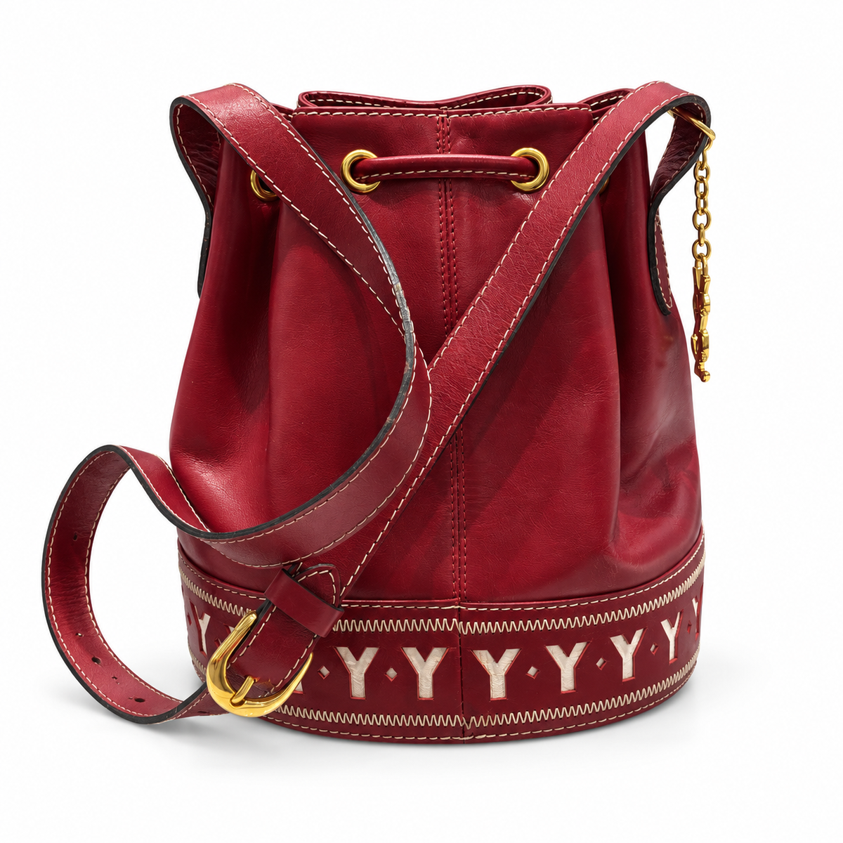 Yves Saint Laurent vintage burgundy Y bucket bag back