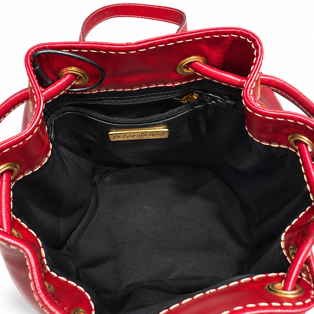 Yves Saint Laurent vintage burgundy Y bucket bag interior